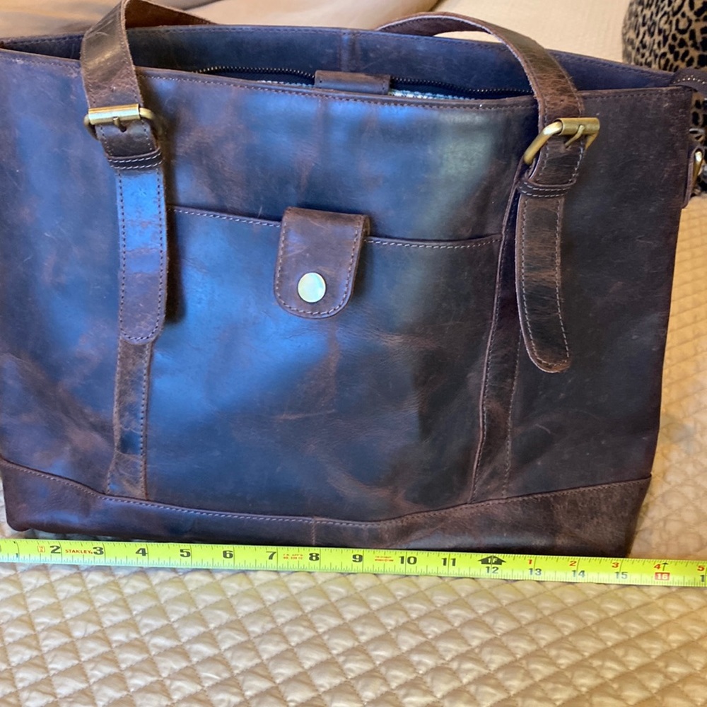 Like new, beautiful, distressed, brown, genuine, leather tote, fully lined